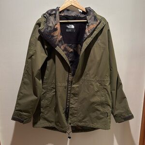 North Face green and camo rain jacket